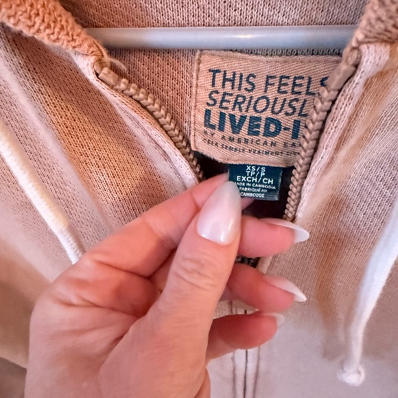 AMERICAN EAGLE Oversized Full Zip Hoodie - XS - Tan - Picture 4 of 4